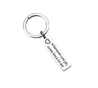 DOLOVE Porte clefs Argent Rectangle Wherever You Go, Come Back to Me Anneau Acier Porte cle Argent Homme