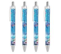 Dolphin Ocean Lot de 4 stylos à bille rétractables à pointe fine de 0,5 mm pour enseignants Noir