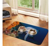 Dolphin on Coral Tapis de nourriture pour chien, tapis d'alimentation absorbant pour gamelles d'eau et de nourriture - Tapis de placement antidérapant pour sols - Imperméable - Séchage rapide - Pour