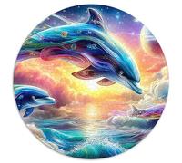 Dolphin Paradise 1000 Pièces Puzzle Circulaire Puzzle Adulte pour Enfants Jeux De Défi Uniques Difficile Impossiblepour Adultes De l'art De La Décoration Moderne 1000pcs (67.5x67.5cm)
