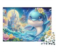Dolphin Puzzle 1000 pièces Adultes Dauphin Château Mer Nocturne Stimulant Difficile exigeant Qualité supérieure épaisse Robuste vibrante Anti-Stress 38x26cm/1000pcs