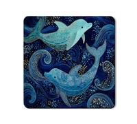 Dolphin Tapis de protection supérieure pour machine à laver et sèche-linge, bleu océan, bleu océan, tapis artistique antidérapant et imperméable pour buanderie, 61 x 61 cm