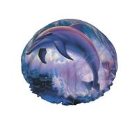Dolphins Art Bonnet de douche imperméable double couche pour femme, chapeau de bain réutilisable avec bande élastique, garde les cheveux au sec pour la douche et les soins de la peau