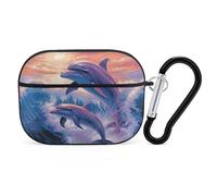 Dolphins Art Coque rigide de protection complète contre les chutes avec porte-clés compatible avec AirPod Pro 2e/1ère génération, LED avant visible, noir