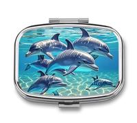 Dolphins Art Pilulier carré à 2 compartiments pour poche, sac à main, portable, médicaments, comprimés et vitamines, mini étui décoratif