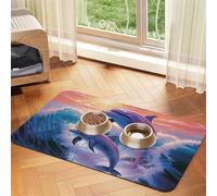 Dolphins Art Tapis d'alimentation absorbant en cuir synthétique pour chien et chat - Protège les sols - Dos en caoutchouc antidérapant - Facile à nettoyer - 40 x 60 cm