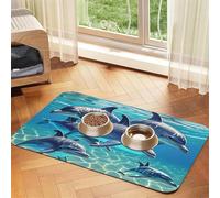 Dolphins Art Tapis de nourriture pour chien, 30,5 x 45,7 cm, antidérapant, super absorbant, passe au lave-vaisselle, pour nourriture et eau, joli tapis d'alimentation en caoutchouc à séchage rapide