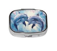 Dolphins in Love 1 Pilulier carré imprimé avec 2 compartiments, mini pilulier portable pour médicaments, vitamines, huile de poisson, compléments
