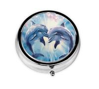Dolphins in Love 1 Pilulier rond imprimé avec 3 compartiments, mini pilulier portable pour médicaments, vitamines, huile de poisson, compléments