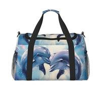 Dolphins in Love 1 Sac fourre-tout de voyage pliable avec bandoulière et deux poignées pour week-end, gym, voyage d'affaires et bagage à main à l'aéroport 50 x 33 x 26 cm