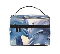 Dolphins in Love 1 Trousse de maquillage de voyage avec poignée pour femmes et filles, Noir , Taille unique, Trousse de maquillage