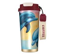 Dolphins in Love Bouteille d'eau avec couvercle à paille en acier inoxydable à large goulot isotherme anti-fuite pour femme - Rouge