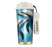 Dolphins in Love Bouteille d'eau avec couvercle à paille en acier inoxydable à large goulot isotherme anti-fuite pour femme Blanc