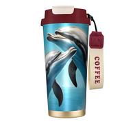 Dolphins in Love Bouteille d'eau avec couvercle à paille en acier inoxydable à large goulot isotherme anti-fuite pour femme - Rouge