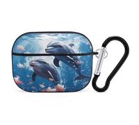 Dolphins in Love Étui de protection antichoc pour Airpods Pro avec mousqueton anti-chute pour Airpods Pro 2ème génération Noir