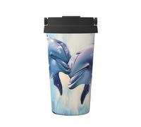 Dolphins in Love - Gobelet à café isotherme - 500 ml - En acier inoxydable - Anti-fuite - Double paroi - Boissons chaudes et froides - Parfait pour les déplacements, le bureau, la maison