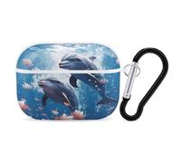 Dolphins in Love - Organiseur pour écouteurs Airpods Pro résistant aux chocs avec mousqueton et clip anti-chute pour Airpods Pro 2ème génération, blanc