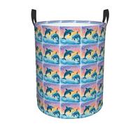Dolphins In Love Panier à linge confortable avec poignées, parfait pour les festivals, solution de rangement multi-pièces