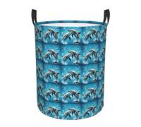 Dolphins In Love Panier à linge confortable avec poignées, parfait pour les festivals, solution de rangement multi-pièces