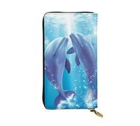 Dolphins In Love - Portefeuille en cuir pour homme et femme avec blocage RFID, grande capacité, porte-cartes de crédit, porte-monnaie avec fermeture éclair, support de téléphone, sac à main de voyage,