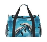 Dolphins In Love Sac de voyage pliable Sac fourre-tout Sac de transport pour les escapades du week-end, pour les voyages spontanés, noir, taille unique, Noir/blanc, One Size