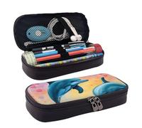 Dolphins In Love Trousse à cosmétiques à rabat en cuir avec fermeture éclair, sac de rangement à rabat en cuir, noir, taille unique, Noir , Taille unique