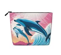 Dolphins in Love Trousse de maquillage à thème en chanvre étanche pour voyage, usage quotidien et cadeaux (24,1 x 17 x 5,1 cm), Noir , Taille unique