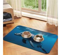 Dolphins in The Ocean Tapis d'alimentation en cuir absorbant antidérapant pour nourriture et eau - 30 x 45 cm - Séchage rapide - Pour chats et chiens