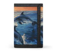 Dolphins in The Sea Portefeuille à trois volets pour homme et femme Portefeuille fin à trois volets avec poche avant | Portefeuille polyvalent avec 8 porte-cartes de crédit, style, taille unique,
