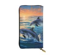 Dolphins In The Sea - Portefeuille en cuir pour homme et femme - Portefeuille en cuir avec blocage RFID - Grande capacité - Porte-cartes de crédit - Étui à monnaie avec fermeture éclair pour téléphone