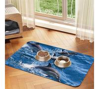 Dolphins in The Sea,Waterproof Pet Feeding Mat,PU Leather Placemats for Cat Dog Water Bowl,Food Mats,30x45cm