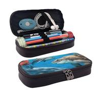 Dolphins Sea Turtle Shark Poulpe Coral Reef Print Leather Flap Cosmetic Case, Cosmetic Bag, Zipper Storage Bag, Leather Flap Stationery Bag, Black, One Size, Noir , Taille unique