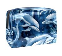 Dolphins Together Trousse à cosmétiques pour femme, trousse de toilette de voyage, grande pochette de maquillage en PVC pratique avec fermeture éclair, multicolore, 18.5x7.5x13cm/7.3x3x5.1in, Trousse