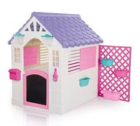 DOLU: Maison de Jeu de Jardin - Rose/Blanc-Violet, Zone de Fort, Jouet intérieur/extérieur, Sonnette, fenêtre, Portail pour Animaux de Compagnie, Tableau Noir, Maison de Conte de fées, Enfants à