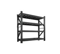 DOLUNTO Organisation Étagères de Rangement Robustes à 4 Couches, étagère Principale/sous-étagère Noire, Support métallique sur Pied réglable for Garage Unités(Black Main-Shelf,180x50x200cm)