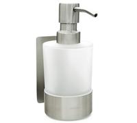 Dolvhin® Distributeur Savon Mural sans perçage | Verre dépoli 250ml adhésif | Doseur Savon Liquide | Porte-Savon à Coller | Distributeur Cuisine & Bain | Pompe à Savon INOX | Gris argenté