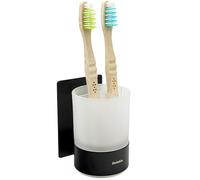 Dolvhin® Porte-Brosse à Dents sans perçage | Gobelet à Dents Verre dépoli à Coller | Support Brosse Dents INOX | Gobelet Dents Suspendu | Organiseur brosses à Dents Salle de Bain | Noir Mat