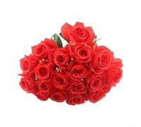 Dolvitrny Bouquet de roses artificielles en soie à 18 têtes pour décoration de mariage, décoration d'intérieur, salon et balcon (rouge)