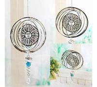 Dolvitrny Carillon éolien rotatif 3D en acier inoxydable pour jardin et décoration d'intérieur - Carillon de porte argenté à suspendre avec mouvement silencieux et tridimensionnel (soleil)