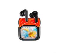 Dolvitrny Écouteurs sans fil, traduction AI, connectivité 6.0, écran LCD, résistance à l'eau IPX7, son stéréo HD, adaptés pour les voyages et les affaires (noir orange)