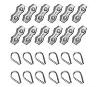 Dolvitrny Kit de 12 pinces duplex pour ensemble de cosses de câble métallique en acier inoxydable pour utilisation marine, poignée de câble en acier inoxydable 304 robuste (M5)