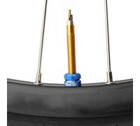 Dolvitrny Lot de 2 écrous de verrouillage de valve en alliage d'aluminium pour vélos de route et VTT - Écrous de buse de pneu légers colorés pour tube de vélo (bleu)