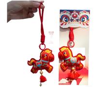 Dolvitrny Porte-clés Nouvel An chinois - Sachet brocart brodé avec breloque cheval porte-bonheur orange/rouge/violet/jaune/vert, festival du printemps, symbole porte-bonheur (E)