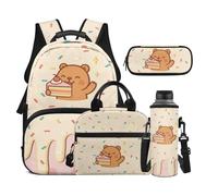 Dolyues Axolotl Lot de 4 sacs à dos et boîte à déjeuner pour filles de 8 à 10 ans avec housse pour bouteille d'eau, Glace ours, Sac à dos daypack