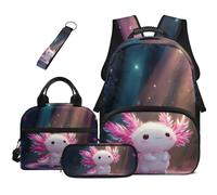 Dolyues Axolotl Lot de 4 sacs à dos pour filles Sac à déjeuner Trousse à crayons Kawaii Sac à dos d'école primaire 3e année, Motif axolotl, Sac à dos daypack