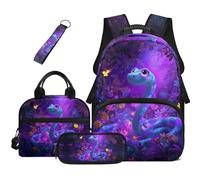 Dolyues Axolotl Lot de 4 sacs à dos pour filles Sac à déjeuner Trousse à crayons Kawaii Sac à dos d'école primaire 3e année, Serpent, Sac à dos daypack