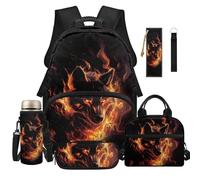 Dolyues Axolotl Sac à dos 6 en 1 Boîte à déjeuner Combo pour la rentrée scolaire Sac à dos pour garçons 3e année avec porte-bouteille d'eau, loup, Sac à dos daypack