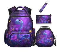 Dolyues Axolotl Sac à dos pour filles - Joli sac à dos d'école primaire avec boîte à déjeuner - Trousse à fermeture éclair pour enfants de 8 à 10 ans, Serpent violet, Sac à dos daypack