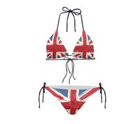 Dolyues Bikini Sext pour femme Triangle Halter Maillot de bain sexy taille haute à nouer sur les côtés, Motif drapeau britannique, S