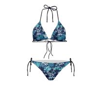 Dolyues Bikini Sext pour femme Triangle Halter Maillot de bain sexy taille haute à nouer sur les côtés, Feuille de palmier bleue, XL